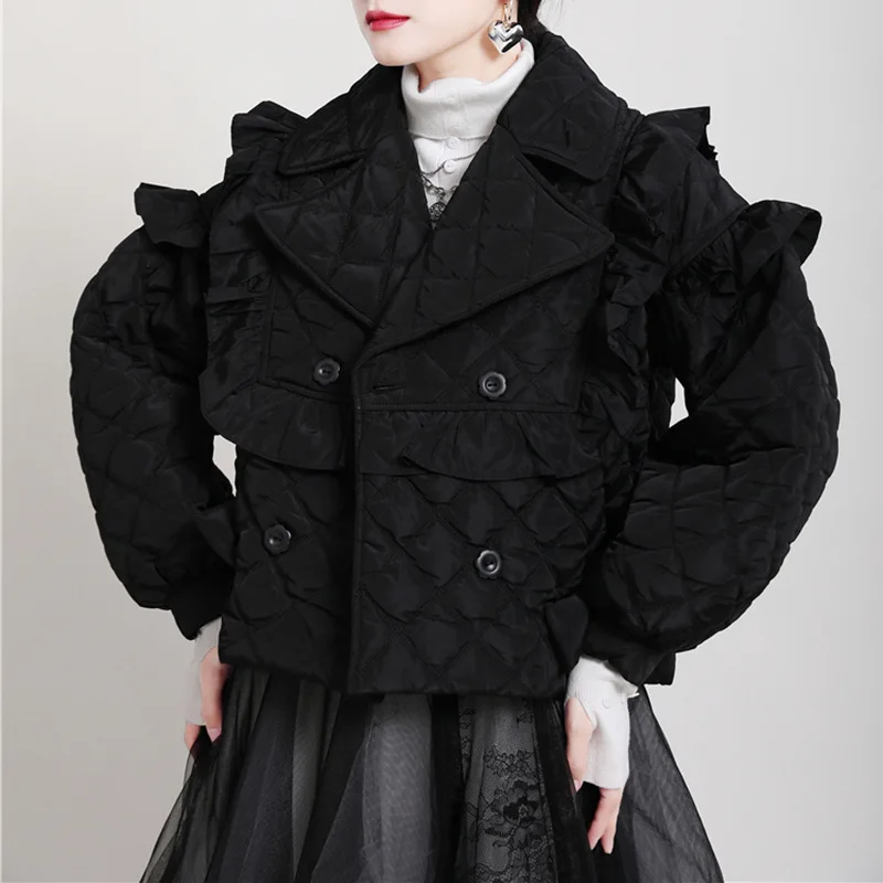 Cotton Clothes Female 2022 New Short Loose Design Sense of Wood Ear Edge Small Cotton Jacket Ringer Cotton Jacket Female Winter