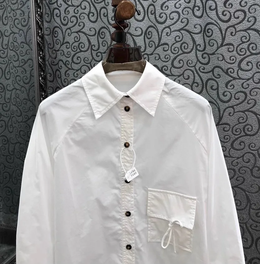 Женская рубашка с отложным воротником белая или синяя Повседневная Свободная