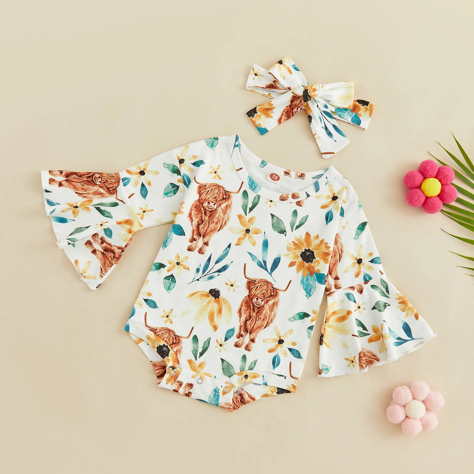 Комбинезон и повязка на голову для маленьких девочек цветочный/кактусный принт