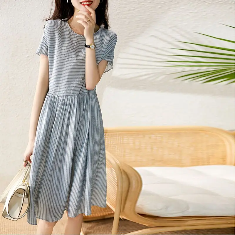 

2023 Summer New Sweet Retro Women Dress Korea Office Lady Round Collar One Piece Female Fashion Holiday Clothing Vestidos R31