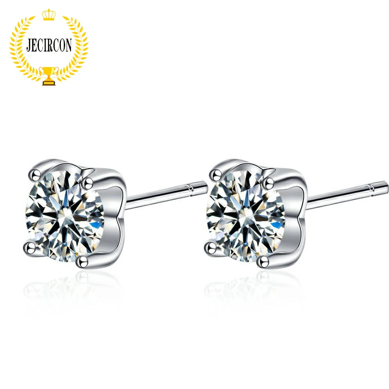 

JECIRCON 925 Sterling Silver Fashion Bull Head Moissanite Stud Earrings Simple 4-claw Inlaid Silver Jewelry Valentine's Day Gift