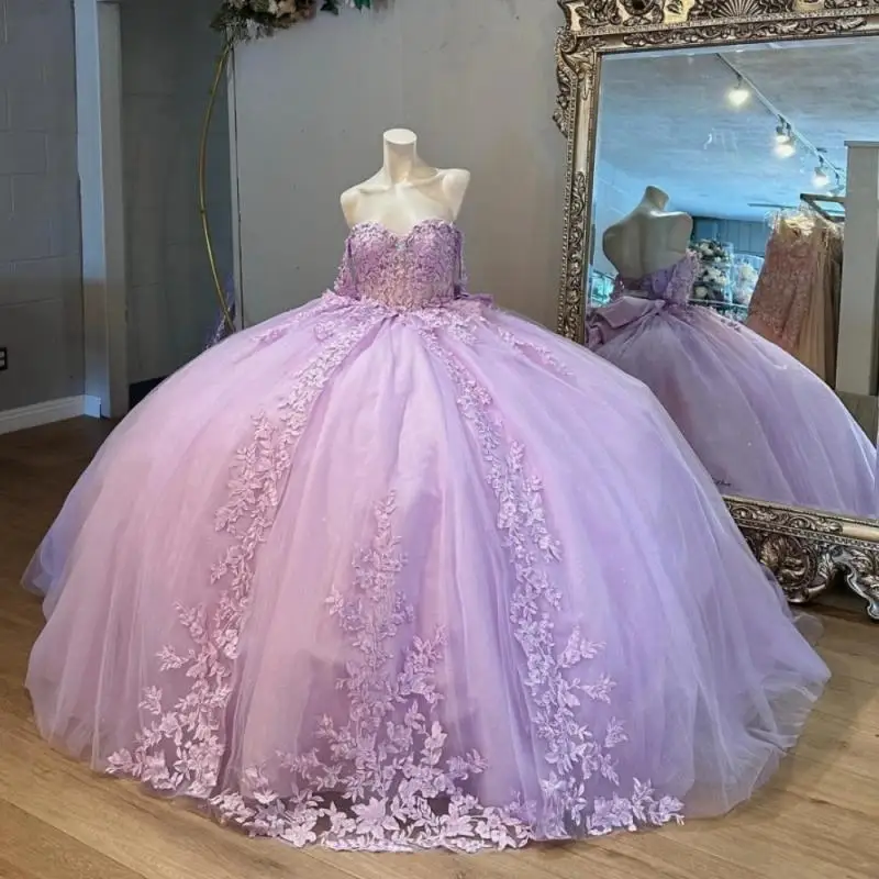 Блестящее фиолетовое платье для Quinnceanera бальное блестящее кружевное с