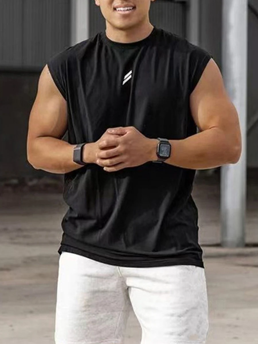 Мужская летняя модная повседневная футболка без рукавов с принтом для