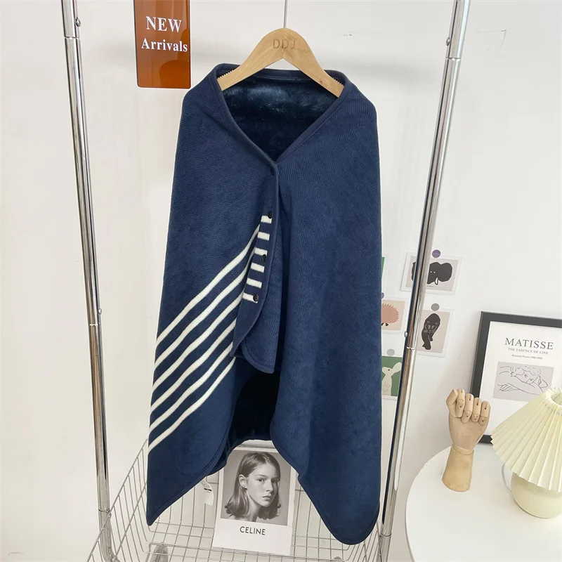 

Многофункциональное одеяло в синюю и белую полоску для сна на диване, офисное одеяло, одеяло для общежития, шаль, одеяло