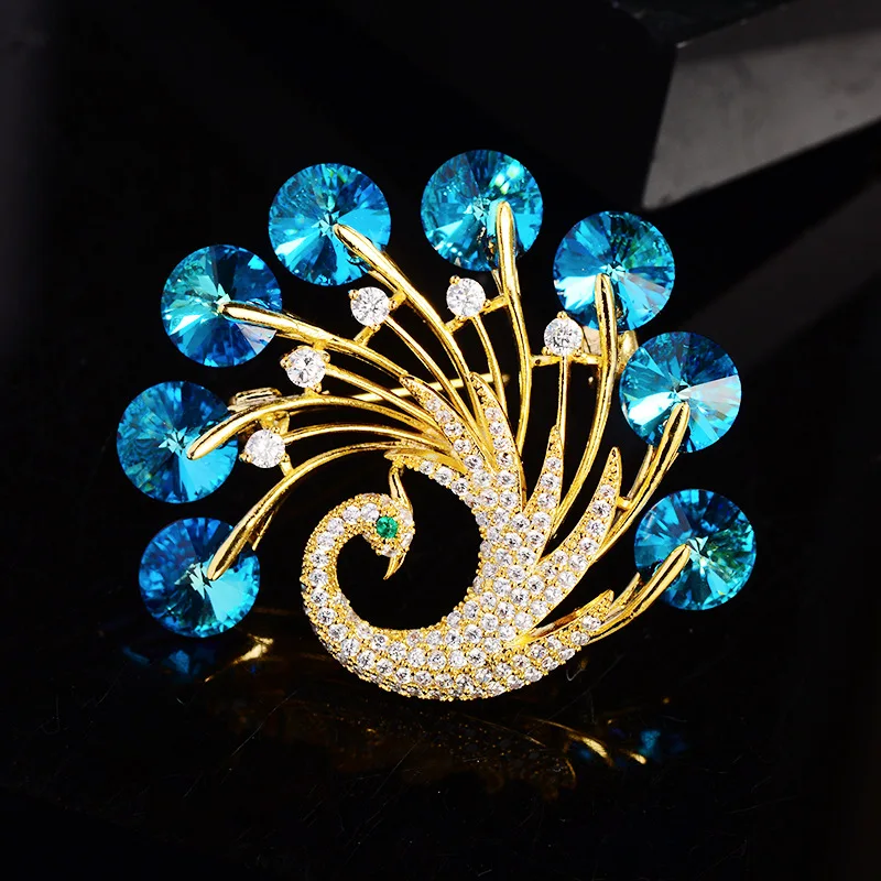 Брошь в виде павлина с блестящими кристаллами, Корсажная Брошь для женщин, корейский стиль, свадебная бутоньерка