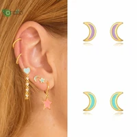 yuxintome 925sterling silver cute moon women stud earrings high quality colorful enamel womens earrings exquisite jewelry gifts