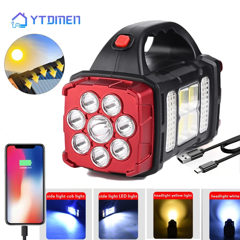 

USB Rechargeable Flashlight 4 Lighting Modes COB/LED Torch Light Portable Powerful Lantern Solar Light for Camping Hiking