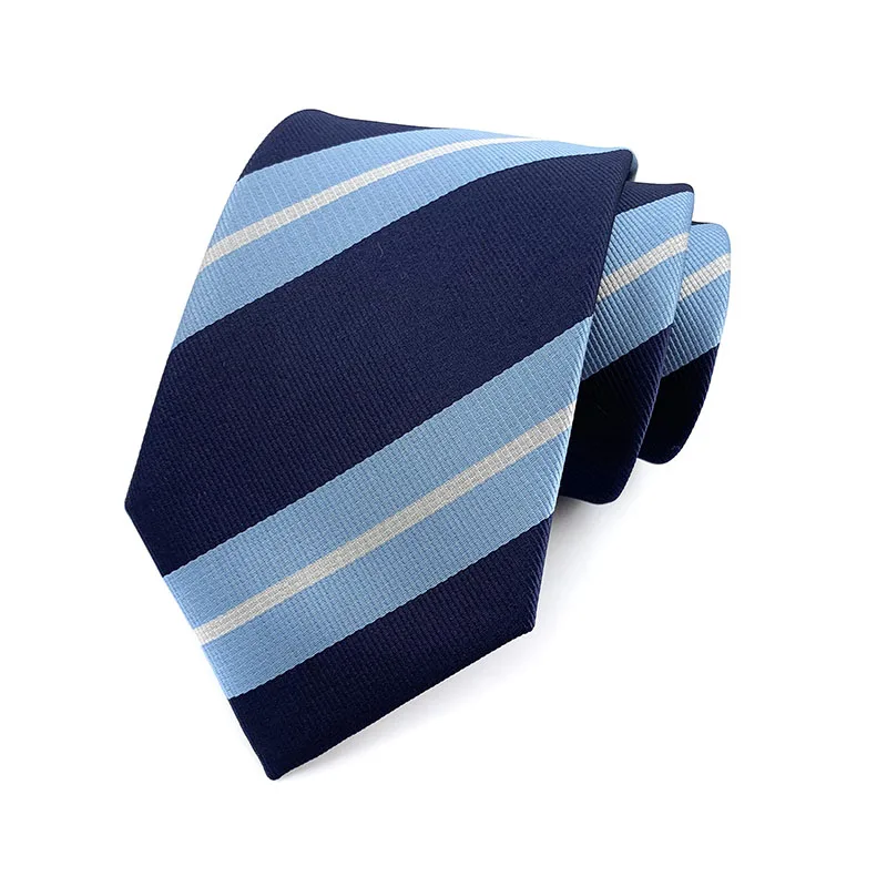 

Hot 8cm Men Ties 100% Silk Blues Striped Jacquard Fashion Man Necktie Cravat Ascot Neckwear For Wedding Party YUY17