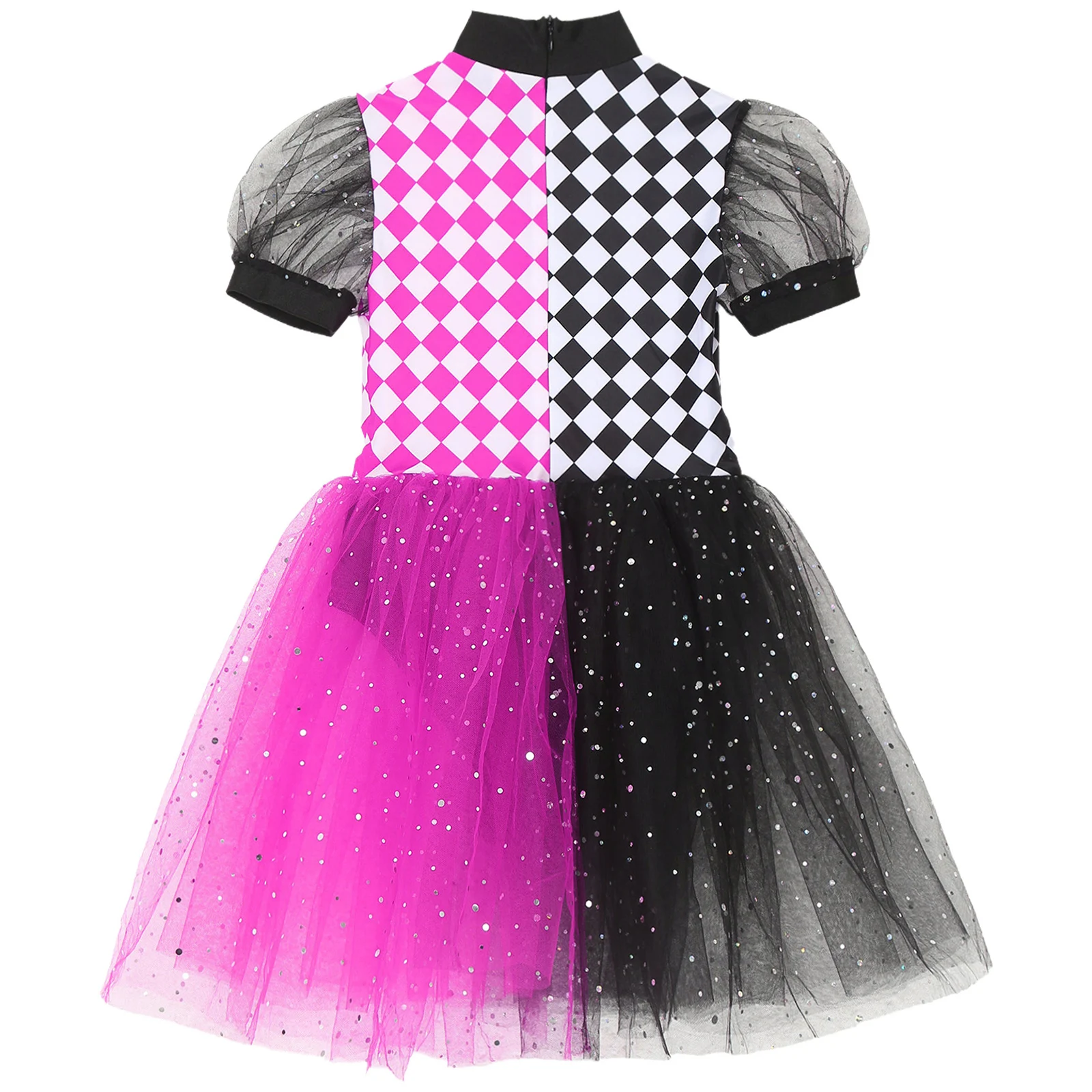 Платье-пачка с шахматным принтом и рукавами-фонариками