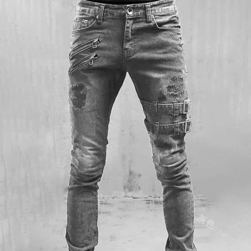 

Straight Jeans Men High Waist Jean Spring Summer Boyfriend Jeans Streetwear Skinny Casual Long Denim Pants Trousers