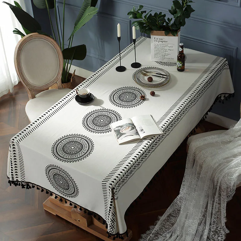 

Polyester Rectangular Tablecloth Heat Insulation Protect The Table Covers Dinner Table Decoration Home Washable Tassel Bohemia