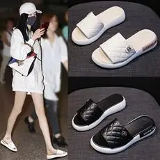 

ShengTong Summer Women Wedge Slippers Open Toe Slippers Leather Casual Female Platform Flat Shoes Wedges Sandals For Women