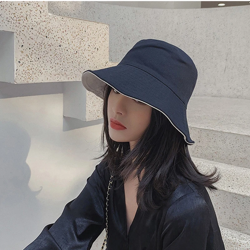 With Logo Women's Summer Fashion Two-tone Hat Double Sided Wearable Travel Hat Outdoor Sunshade Sun Hat Casual Hat