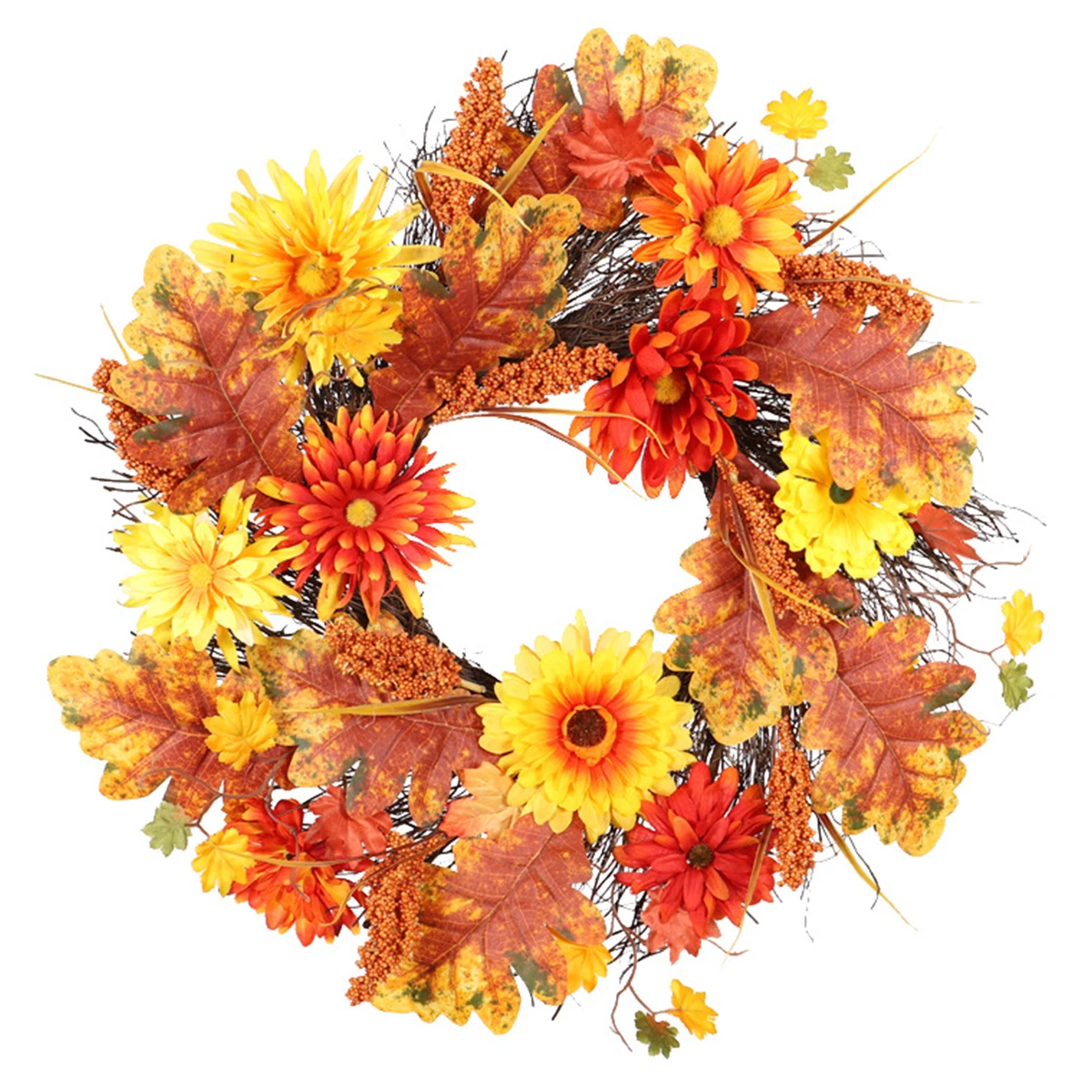 

L Artificial Fall Wreath Autumn Wreath Halloween Maple Leaf Decoration Fall Front Door Wreath Hanging Autumn Harvest Garland
