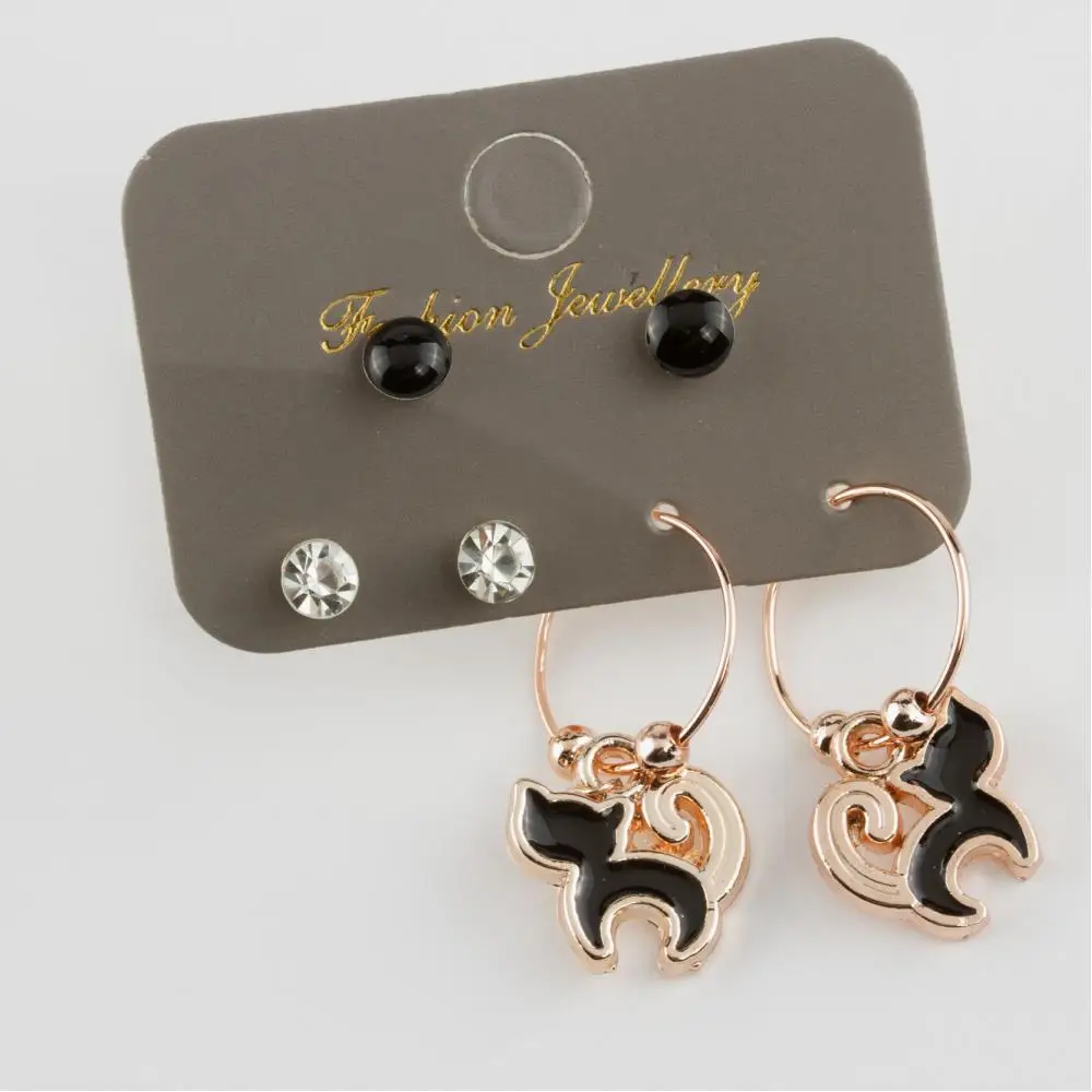 

6'lı Kedi Figured Cabochons Ring Earrings