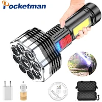 super bright 9ledcob flashlight 4 modes waterproof usb rechargeable torch outdoor fishing camping long life build in battery