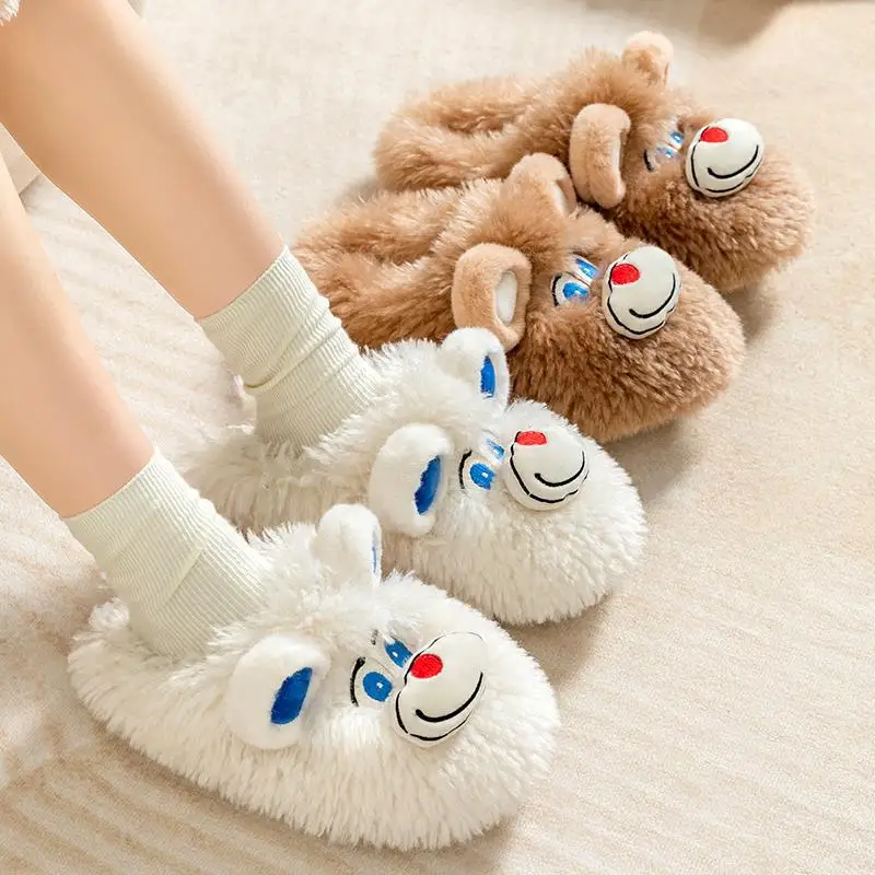 

Suihyung/Повседневные шлепанцы с пушистым мехом и медведем из мультфильма; Женские зимние домашние плюшевые тапочки; Мягкие Нескользящие тапоч...