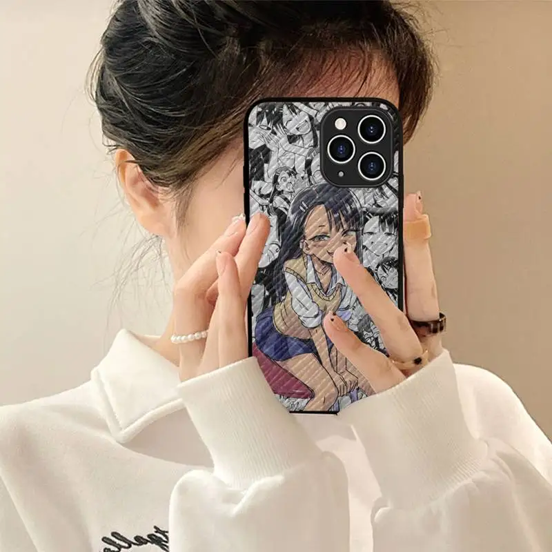 

YNDFCNB Nagatoro San Anime Phone Case Hard Leather Case for iPhone 11 12 13 Mini Pro Max 8 7 Plus SE 2020 X XR XS Coque