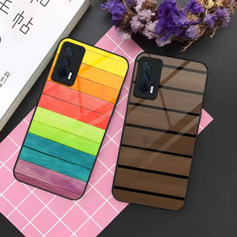 

Текстурная древесина для Vivo LQOO 8 U5 Z3 9 8 Pro Y31s Y73 Y55s X60 X70 Y30 S10 S9 S12, чехол из закаленного стекла