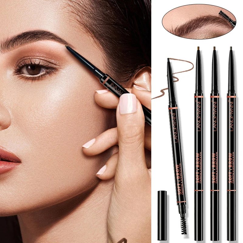 

Double Thin Head Round Fine Eyebrow Pen Tattoo Brown Eyebrow Pencil Long Lasting Waterproof Not Mottled Thicker Eyebrows YZL1