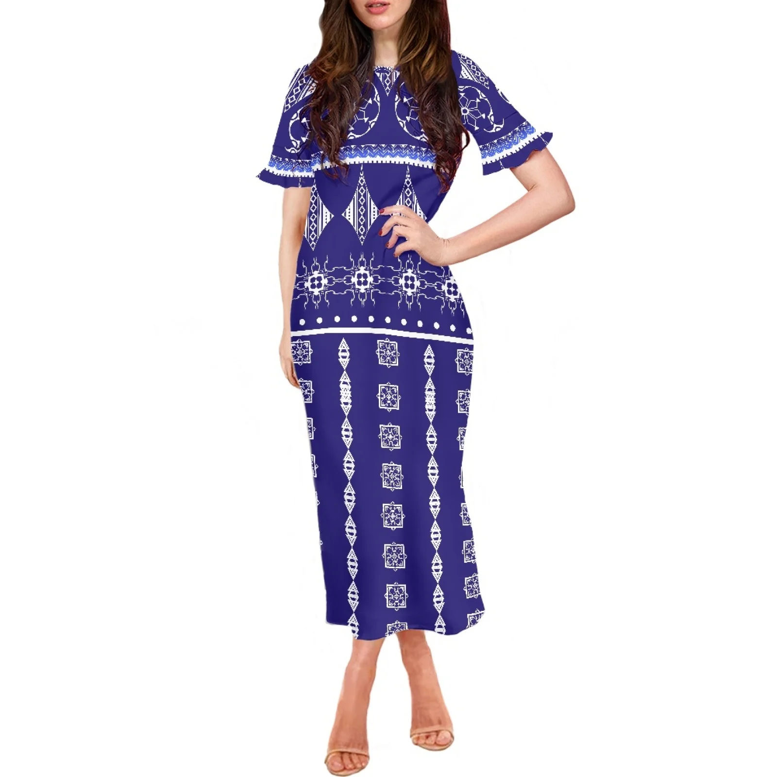 

Fashion Design Short Ruffle Sleeve O-Neck Sexy Long Dress Chic And Elegant 4XL Woman Dress Summer Trends Print Clothing