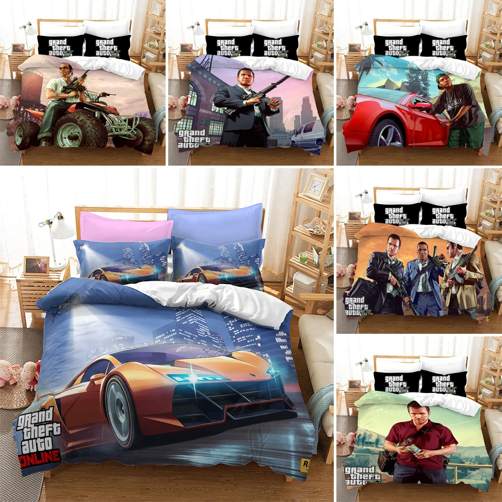 

Video Game Theme 3D GTA V Duvet Cover Cartoon Bedding Set Adults Teens Comforter Quilt Cover And Pillowcase Queen King Size 3pcs