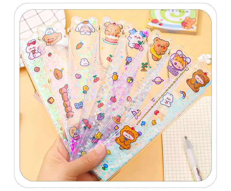 

Kawaii Quicksand Bookmark Ruler Ins Girl Heart Learning Scale Multi-Function Pendant Drawing Ruler 15Cm Student Stationery