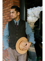 mens vest vintage classic tweed wool herringbone slim jacket american style colete masculino