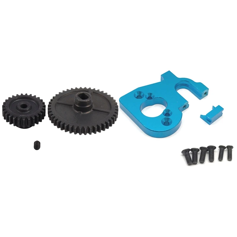 

2 Set RC Car Part: 1 Set Upgrade Metal Reduction Gear Motor Gear & 1 Set RC Car Motor Holder Blue