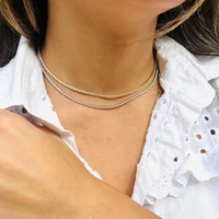 3 mm 16inch18inch20inch silve color tennis chain stacking choker necklace adjustable cz choker necklace gift for her