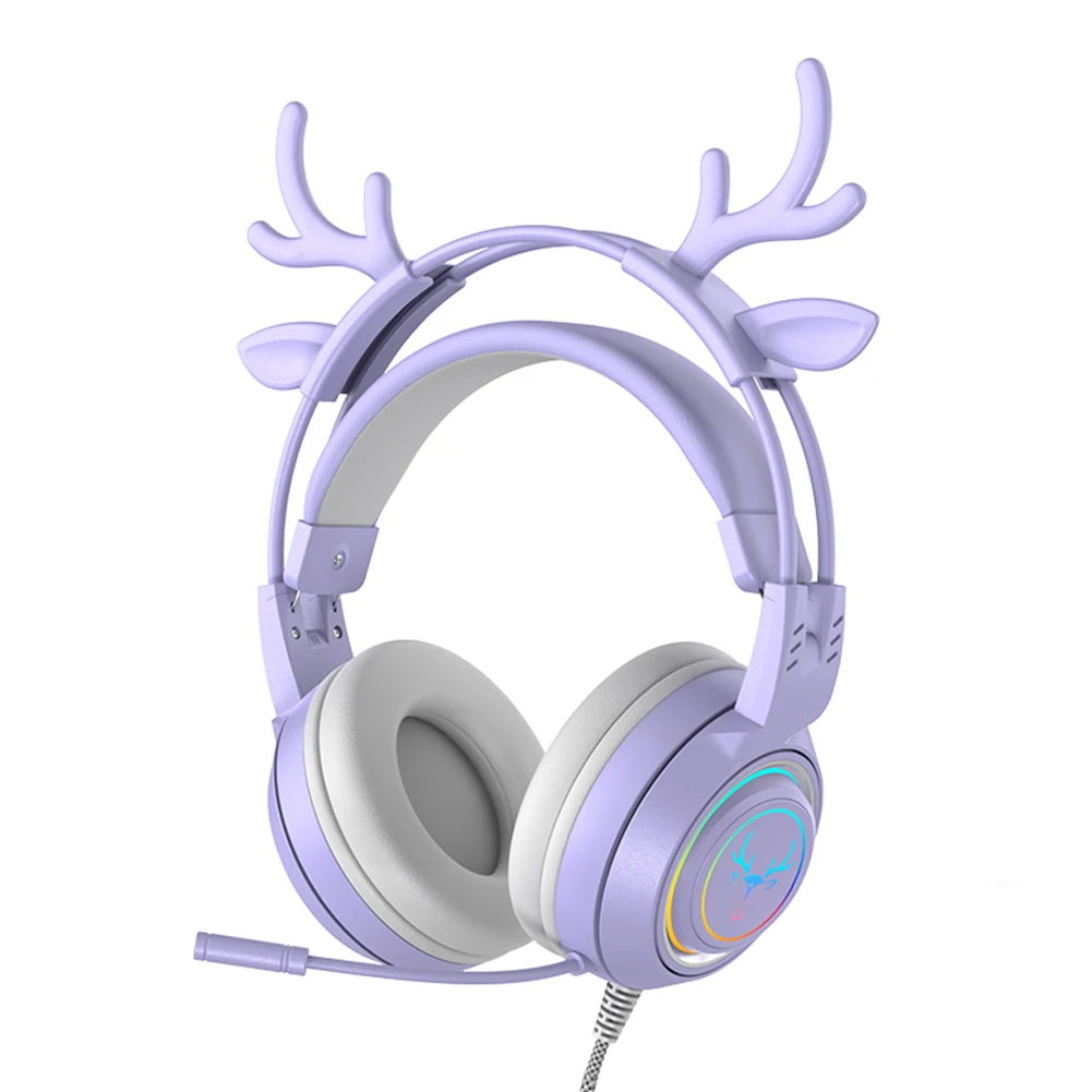 

3.5mm Jack Universal HIFI Music With Detachable Deer Ears Cute Fashion For PC Wired Gaming Headset Gift RGB Backlight Over Ear