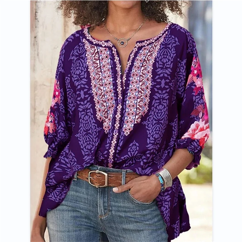 Женский кардиган в этническом стиле с круглым вырезом и длинным рукавом |