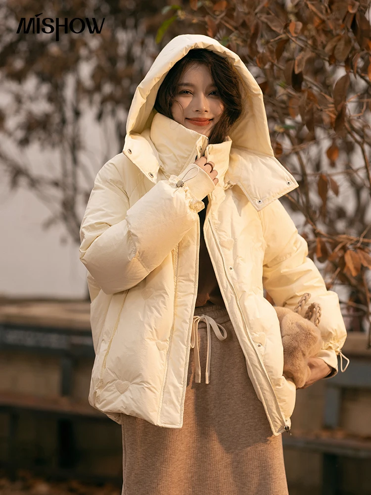 MISHOW 90% White Duck Down Jacket Women 2022 Autumn Winter Warm Thick Zipper Parkas Sweet Solid Hooded Outdoor Coats MXB41Y0095