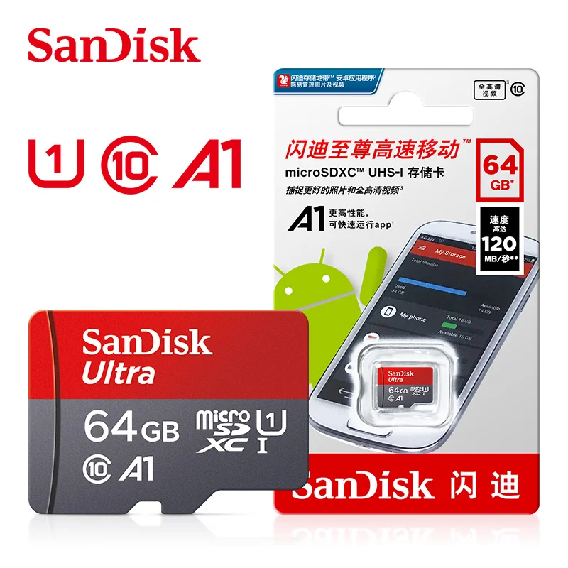 

Карта памяти Micro SD SanDisk Ultra A1, 32 ГБ, 64 ГБ, 128 ГБ, карты Microsd класса 10, 128 ГБ, 64 ГБ, 32 ГБ, флэш-карта для мобильных телефонов/планшетов/камер