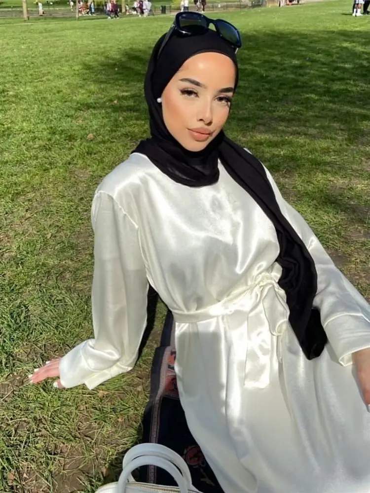 Ramadan Eid Kaftan Satin Abaya Dubai Pakistan Turkey Muslim Hijab Maxi Modest Dress Islamic Clothing Abayas For Women Robe Arabe