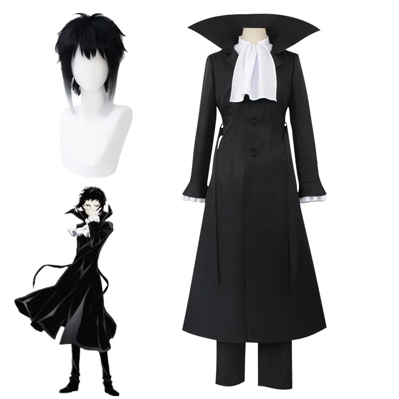 

Anime Bungo Stray Dogs Akutagawa Ryunosuke Cosplay Trench Cloak Black Uniform Suits Halloween Christmas Party Clothes.