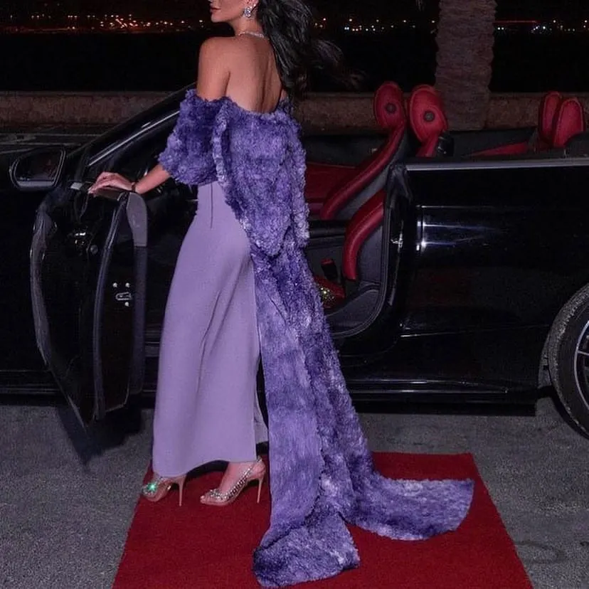 

Noble Purple Off The Shoulder Prom Dress Ankle-Length With Short Sleeves Evening Summer Party Dress For Women2023