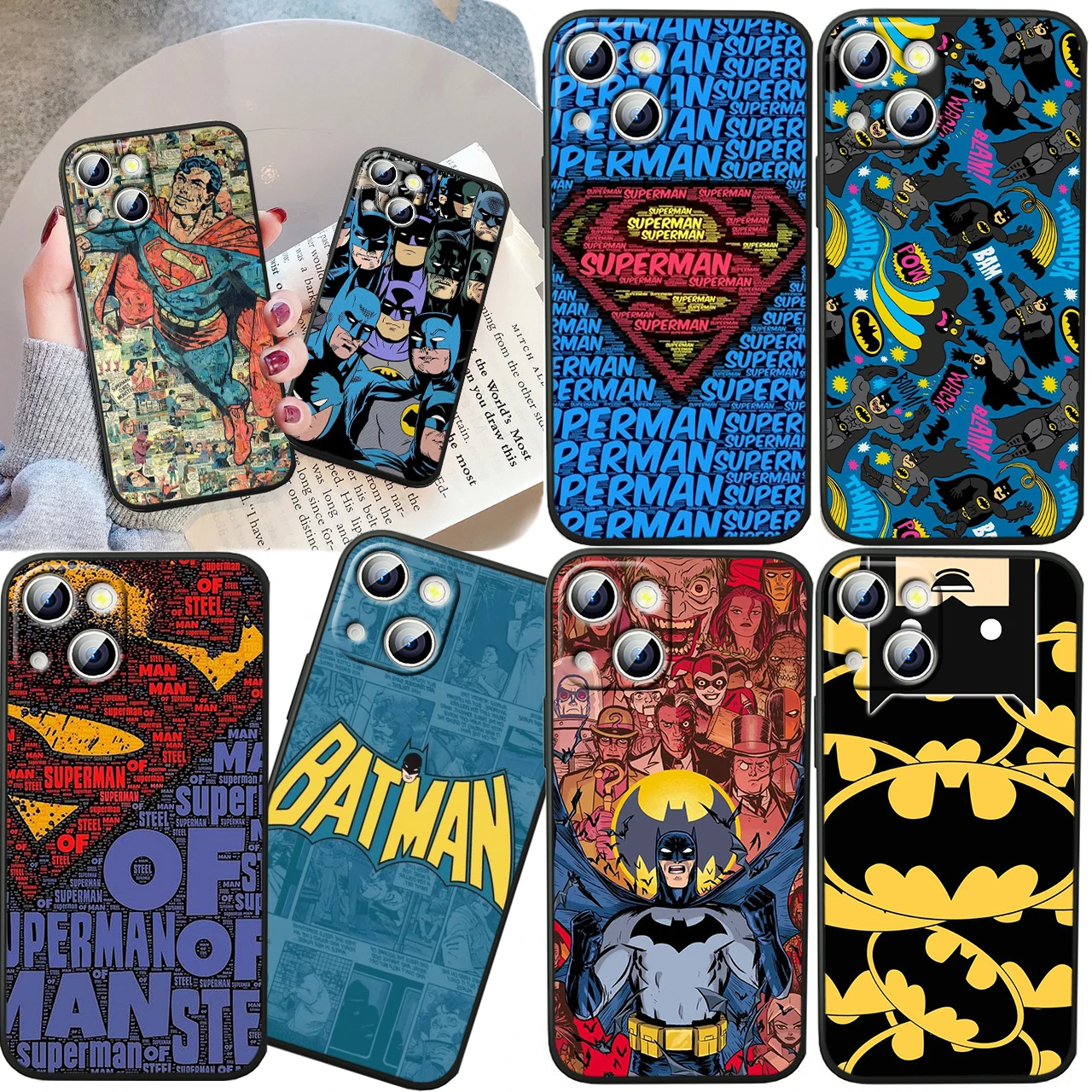 

Superman Batman For iPhone 14 13 12 11 Pro Max XS Max X XR 7 8 Plus 6S 5S Silicone Black Shell Phone Case