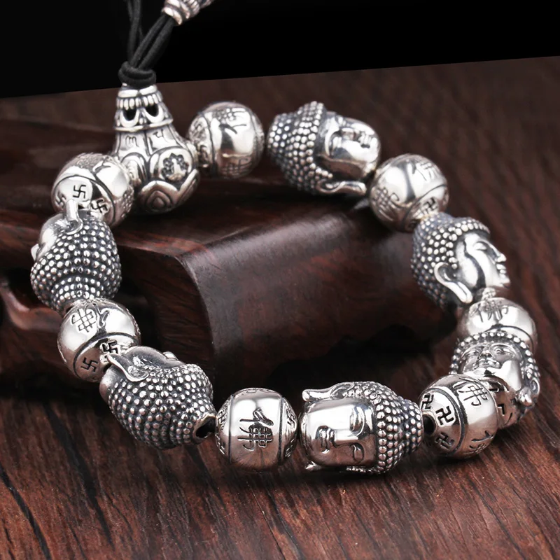 

LH Buddha Bead Bracelet Men's Retro Personality Trendy Men's Ball Beads Playing Buddha Head Rosary Bracelets Charms for Jewelry