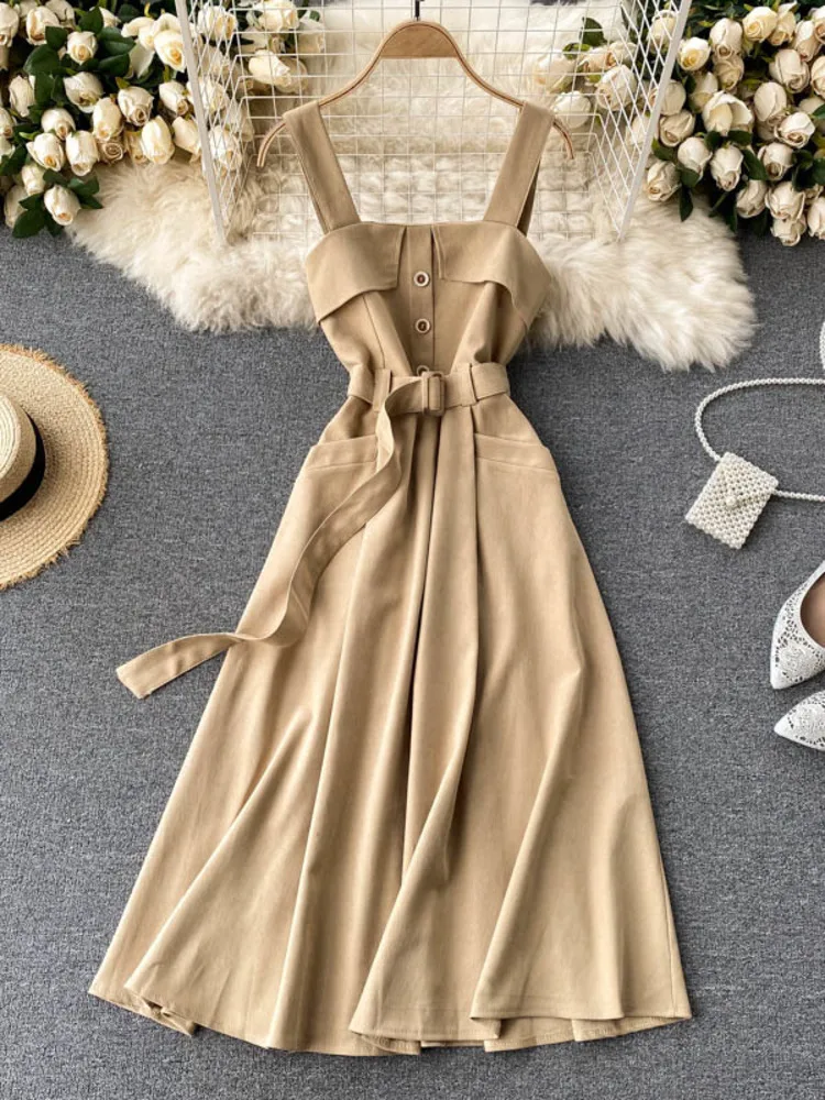 Женское винтажное платье без бретелек DEAT летнее рукавов с поясом новинка 2022 11D8929 |