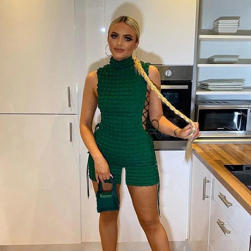 

Mandylandy 2022 Summer Bodycon Jumpsuits O-neck Sleeveless Sexy Playsuits Lace-up Hollow Out Slim Fit Skinny Bodysuit Rompers