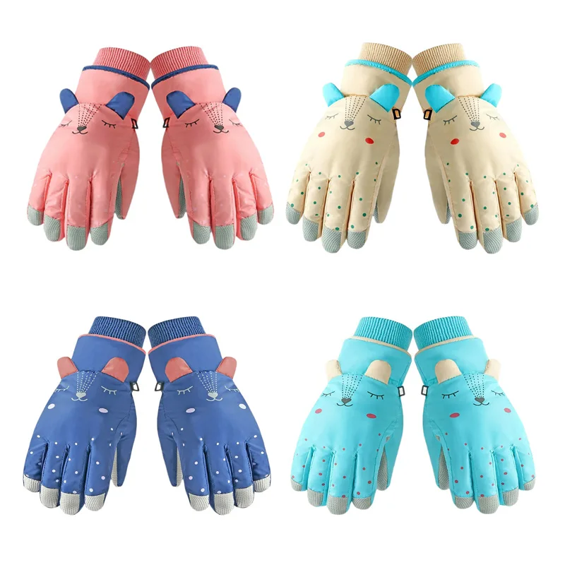 

Cartoon Ears Girls Winter Ski Gloves Keep Finger Warm Waterproof Children Snow Gloves Boys Sport Snowboard Mittens 8-12Y