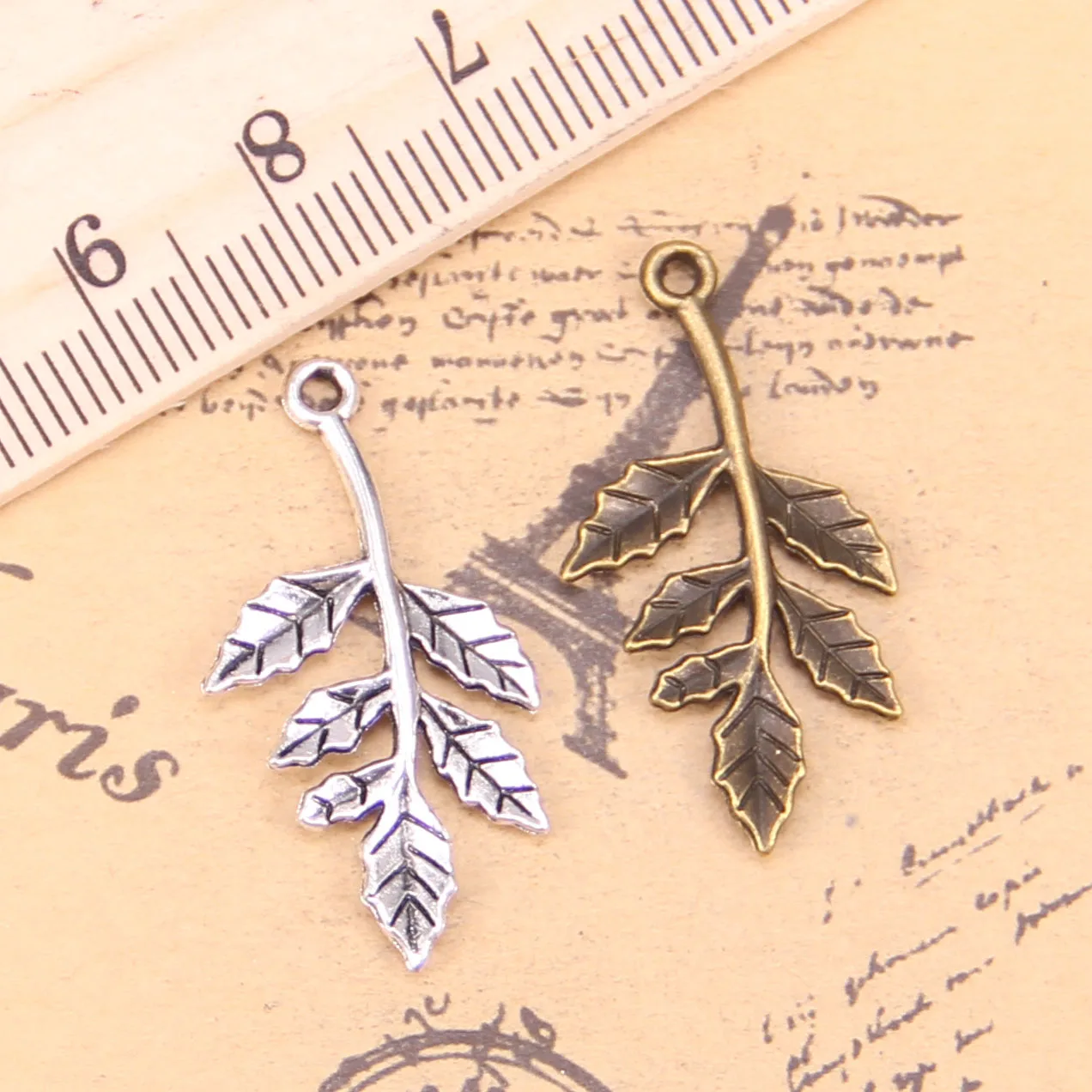 

72pcs Jewelry Charms Leaf Branch Connector 32x17mm Antique Silver Plated Pendants Making DIY Handmade Tibetan Silver Jewelry