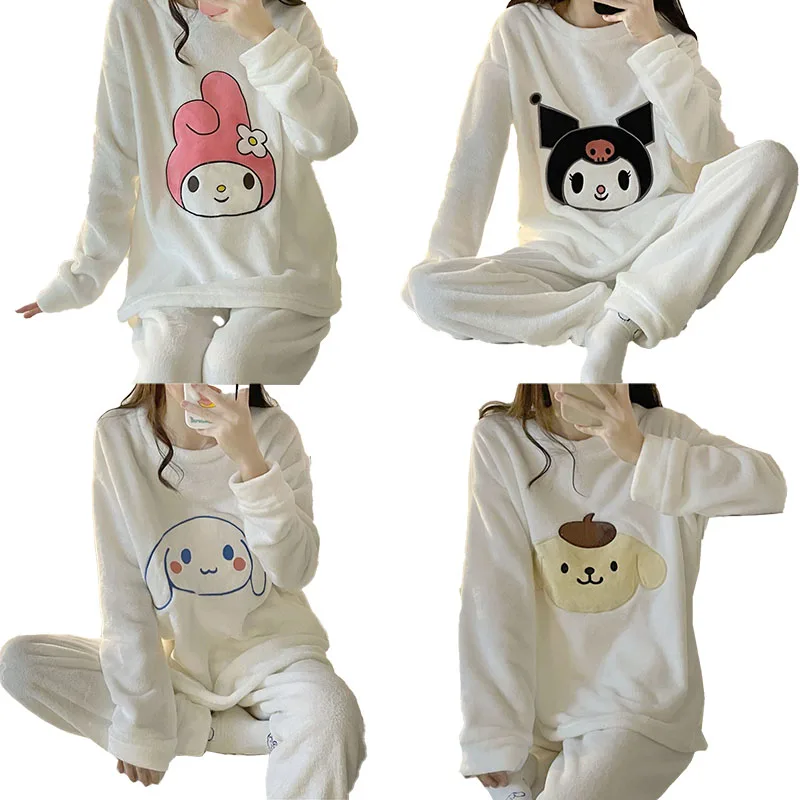 

Новинка Kawaii Kuromi My Melody Cinnamoroll плюшевая пижама костюм мультфильм милый Sanrioed зимняя утолщенная теплая Женская домашняя одежда подарок