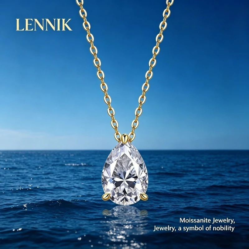 Фото Колье-подвеска LENNIK с муассанитом грушевидной огранки 1-5 карат, сертифицировано GRA, из серебра 925 пробы с покрытием из 18-каратного золота, изящное колье для женщин №2