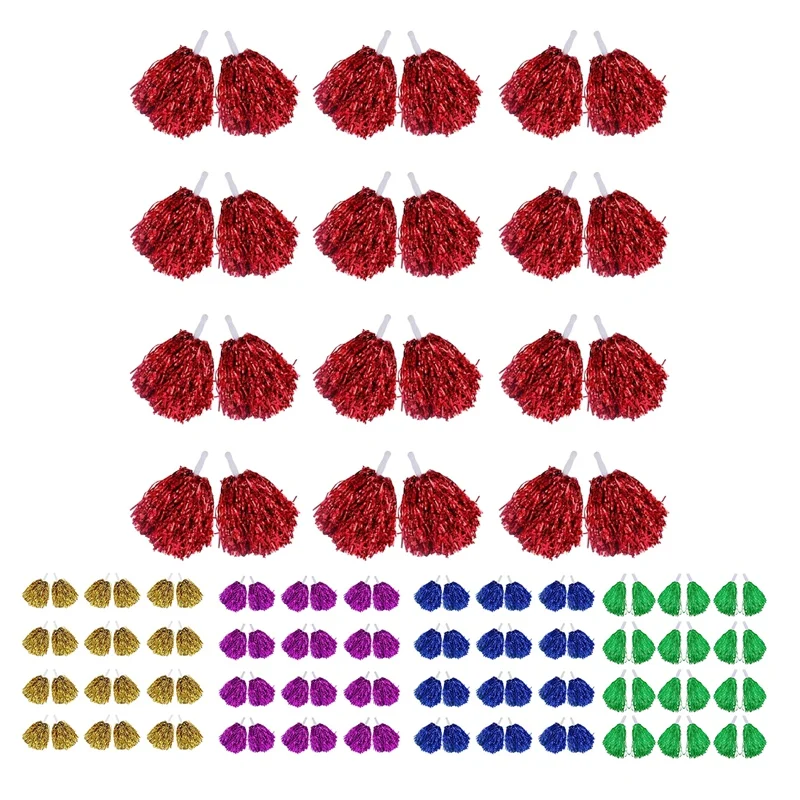 

SEWS-24Pcs металлическая фольга, помпоны с пластиковой ручкой для взрослых, детей, чирлидеров, вечеринок