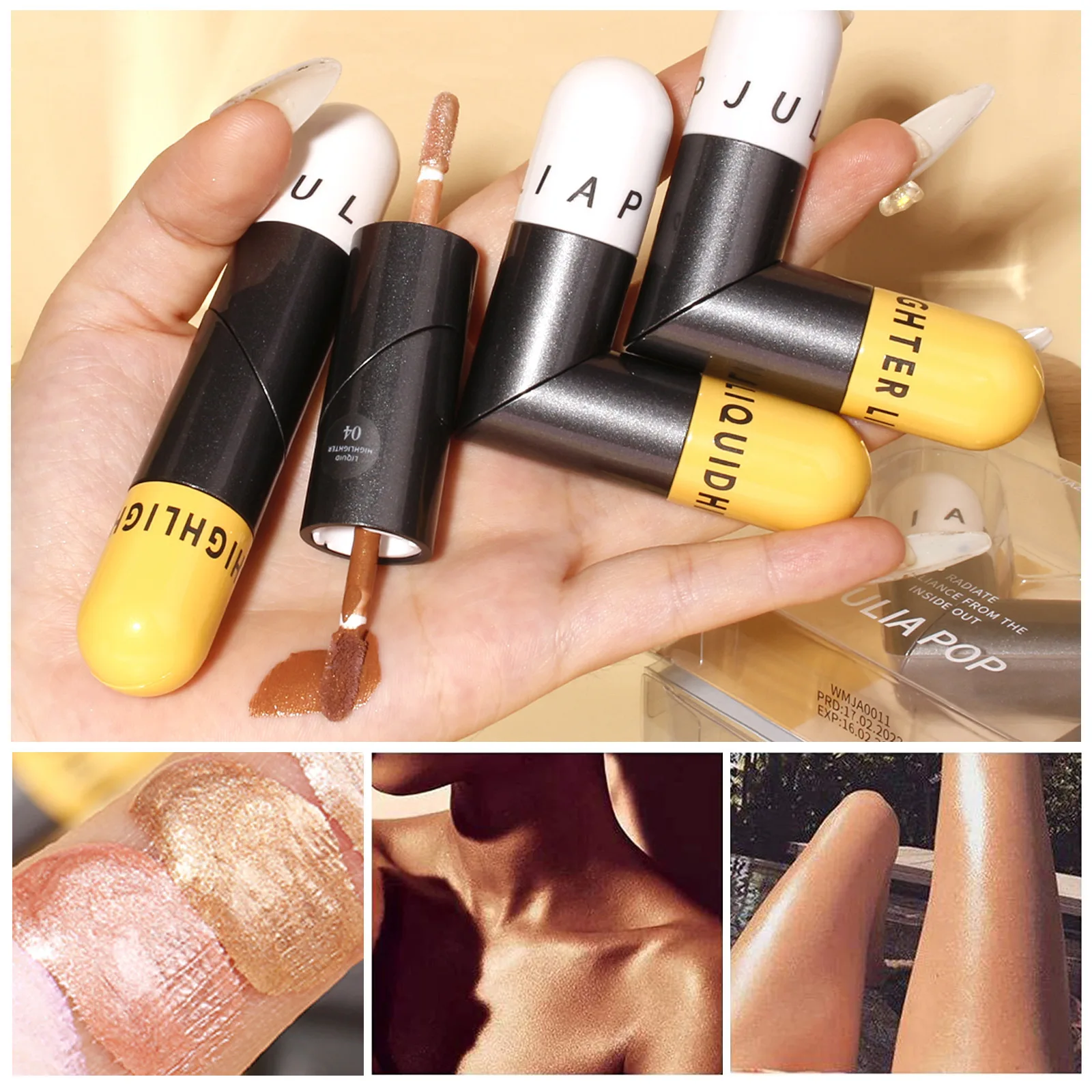 

Creative double-headed high-gloss lying silkworm brightening liquid whole body brightening face lasting high-gloss liquid