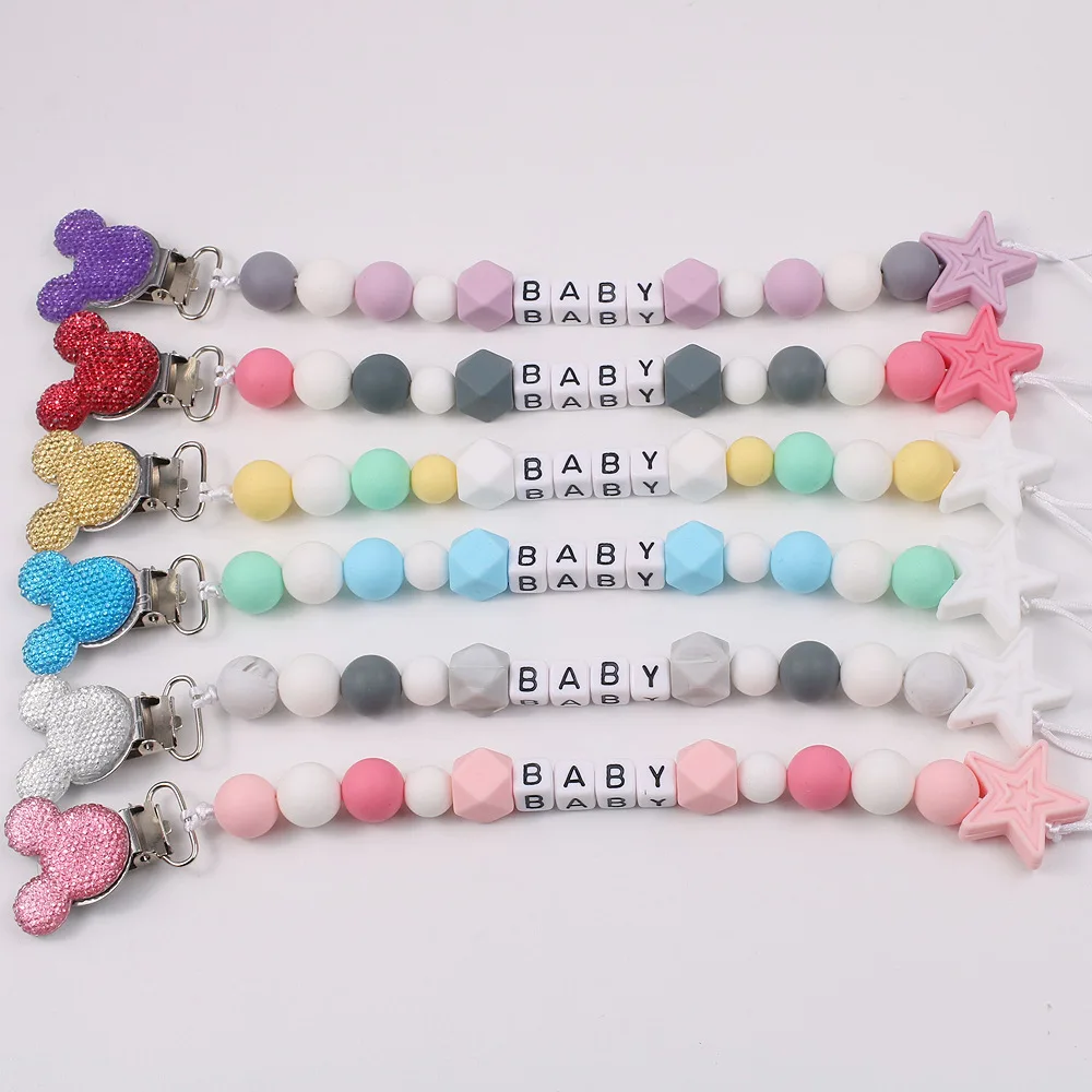 

NEW Personalised Name Baby Teether Bracelet Food Grade Chew Nurse Toy Necklace Pacifier Clip With Name Baby Shower Gift