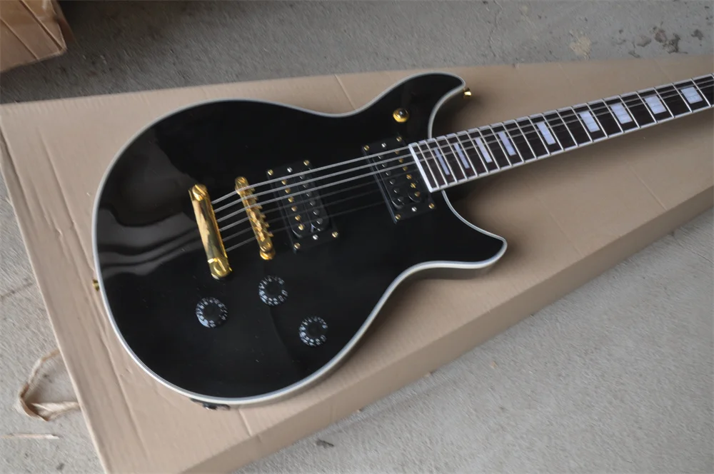 

Chinese guitar factory Custom black electric guitar double pick-up memorial style real photos in stock 202237
