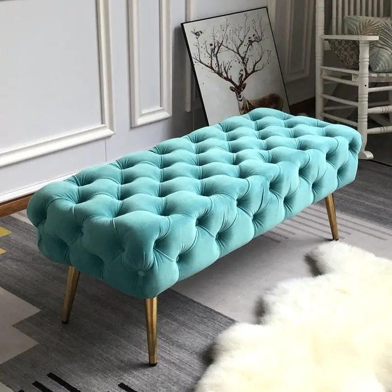 

Fashion Metal Foot Bench Bed End Stool Luxury Nordic Shoe Cloakroom Sofa Stool Clothing Store Rest Chair Living Room Long Stool